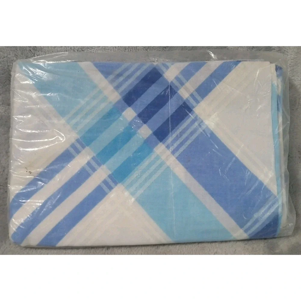 2 Vtg Sears Pillowcases Blue‎ Sherbet Plaid Perma Prest Muslin Standard Size NOS